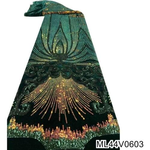 2021 High quality African Lace Fabric 5 Yards Sequin Embroidery Nigerian Wedding Dress Material Velvet Lace Fabric ML44V06