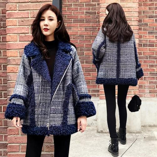 Winter Women Outerwear Thick Warm Jacket Imitation Lamb Velvet Parkas Plaid Women Parkas Slim Jackets Female Jackets