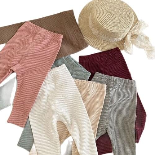 Baby Girl Ribbed Leggings Pants Spring Autumn Toddler Kids Child Cotton Solid Casual Long Trousers Newborn Baby Boys Pants Pink