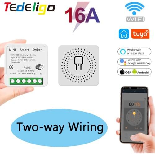 Mini 16A 10A Tuya Smart Wifi Switch Supports 2 Way Control Module Light Switch ON OFF Work with Alexa Google Home Smart Life App