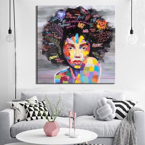 70x70cm - Canvas Prints Wall Decor, Modern Abstract Portrait Painting Print on Canvas Watercolor Girl Printed Poster for Bedroom