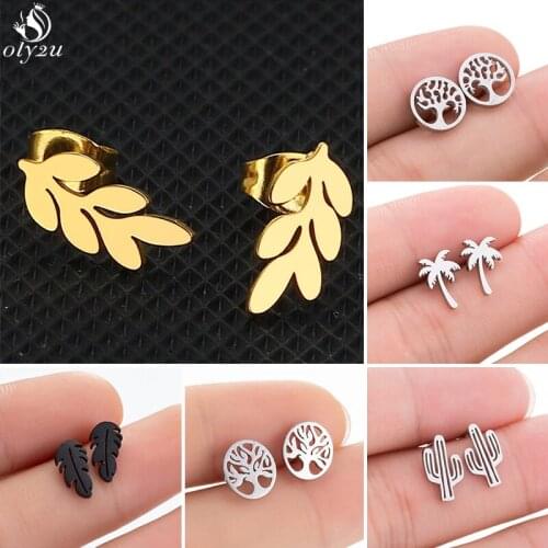 Multiple Vintage Boho Leaf Earings Daily Jewelry 2021 Geometric Tree of Life Stud Earrings for Women Summer Flower Accessories
