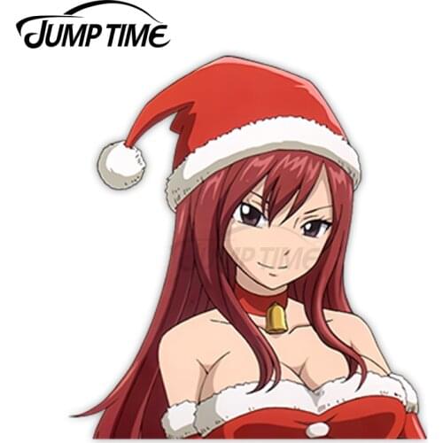 Jump Time Fairy Tail Erza Scarlet Sexy Cute Anime Girl Vinyl Decal Waifu Peeker Big Head Car Stickers