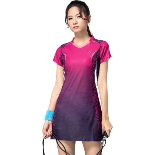 Badminton Wear Womens Dress 2019 New Spring and Summer Short Sleeve Quick-drying Slim Tennis Sports Suit Sport Dress