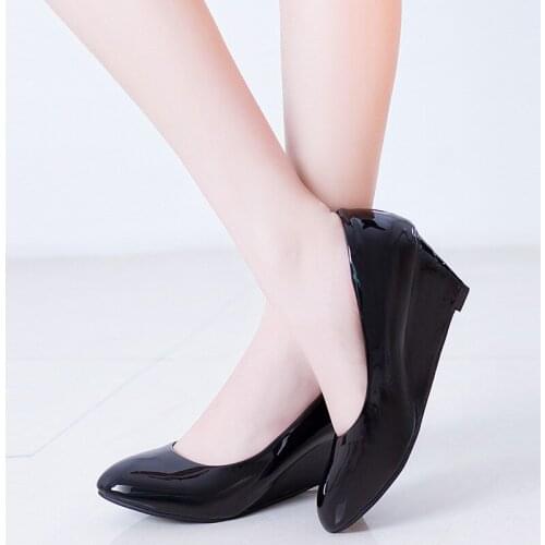 Four Seasons Womens shoes round head patent leather professional black work shoes waterproof platform single shoes