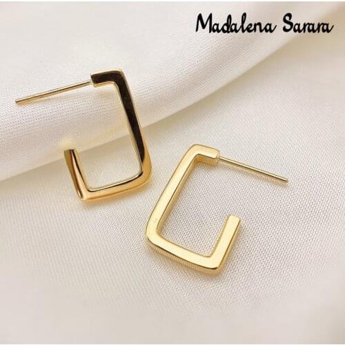 MADALENA SARARA Pure 18k Gold Earrings Geometric Circle Simple C Style Women Dangle Earrings Au750 Stamp