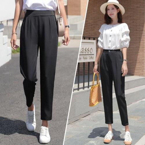 Womens Harem Pants Female Fashion High Waist Summer Autumn Trousers Black Suit Pants For Office Ladies Work Formal Capri Pant