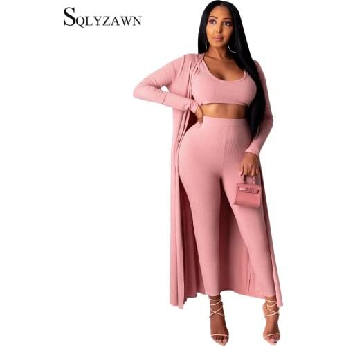 Womens Autum Clothing Long Jacket Three Piece Suit Casual Crop Top and Leggings Pink Sweatsuit OL 3 Piece Outfits Large Size