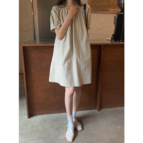 2021 Summer New Fashion O-Neck Short Sleeve Solid Color High Quality Loose Mini Casual Women Dress