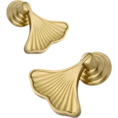 Gold Leaf 1 Piece Brass Handles Furniture Cabint Pulls Luxury Wardrobe Dresser Cupboard Cabinet Drawer Pulls Knobs DLS01