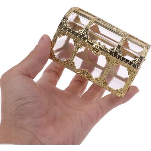 1pc Portable Candy Box Hollow Gold Silver Treasure Chest Case Organizer Storage Retro Plastic Transparent Crystal Gem Trinket