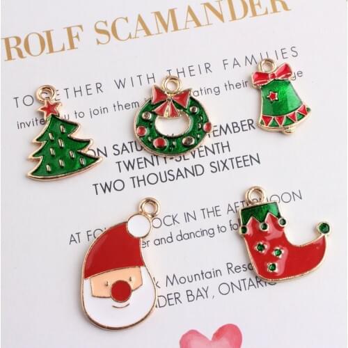 10PCs/Lot Gold Tone Oil Drop Christmas Tree Bell Enamel Alloy Pendant Charms DIY Handmade Jewelry Accessory Charm Craft