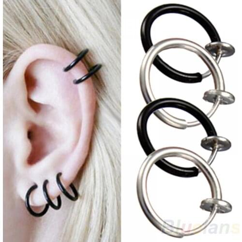 2 Piece Fake Nose Ring Goth Punk Lip Ear Nose Clip On Fake Septum Piercing Nose Ring Hoop Lip Hoop Rings Earrings