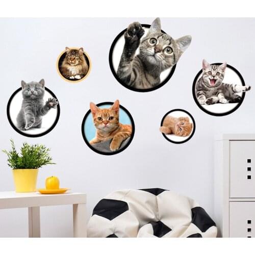 3D Cartoon Vivid Cats Wall Stickers For Kids Baby Rooms Poster Home Decor Cute Animal Cat Wall Decal PVC Self-adhesive Art Mural