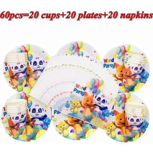60/40PCS Word Party Theme Decorate Baby Shower Paper Cup Plate Kids Favors Napkin Birthday Events Party Disposable Tableware Set