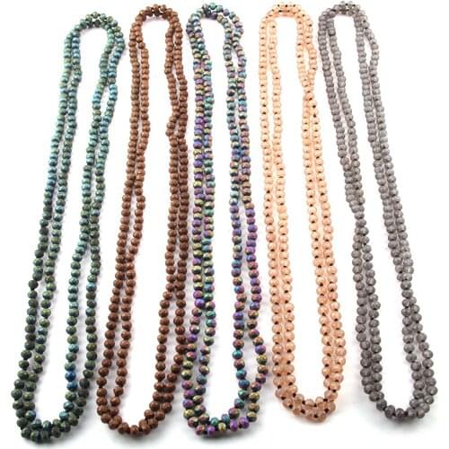 Free Shipping Bohemian Tribal Jewelry 6mm Frosted Crystal Long knotted Glass Necklace