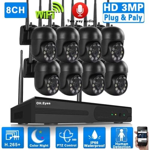 3MP 8CH Wireless Camera Security System Set 2MP Wifi NVR Kit 4CH 2 Way Audio Outdoor Wifi Video Surveillance Camera System Kit