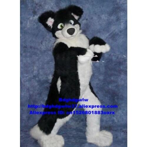 Black White Long Fur Furry Wolf Fox Husky Dog Fursuit Mascot Costume Adult Character Outfit Image Ambassador Scenic Spot zx449