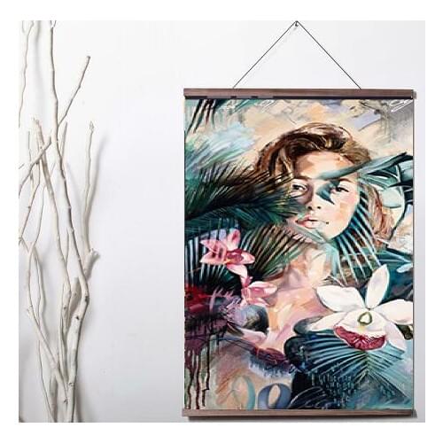 Colorful Abstract Sexy Flower Woman Art Canvas poster decoration painting solid wood hanging scroll