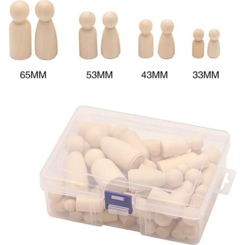 50 Pcs/Boxed 33mm/43mm/53mm/65mm Mixed Small Wooden Man DIY Children Painted Wooden Doll Boy And Girl Graffiti Toy