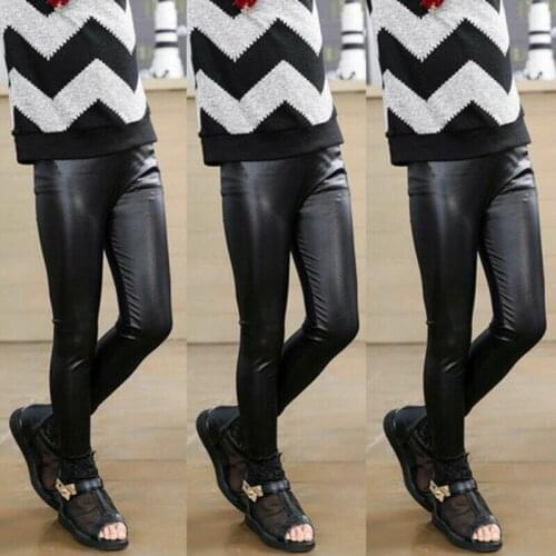 Toddler Girls Baby Stretchy PU Leather Pants Kids Warm Skinny Leggings Black