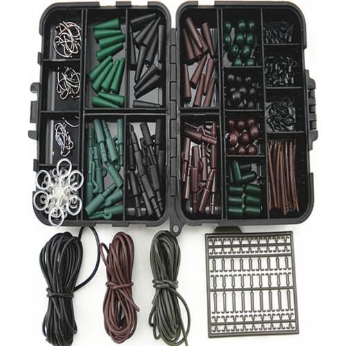 Hot Sale!1 Set Assorted Carp Fishing Accessories Consist Of Hook,Swivels, Beads, Sleeves,Rubber Tubes, Stoppers for Hair Rig etc