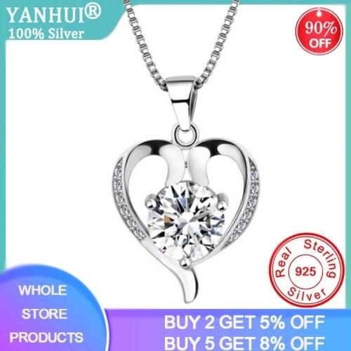 YANHUI Love Heart Silver Pendant Necklace Original 925 Sterling Silver Choker Statement Necklace Women Silver 925 Jewelry WN5
