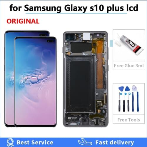 Small Point for Samsung Galaxy S10 PLUS G975A G975U G975F G975V LCD Screen Original AMOLED S10+ Display With frame