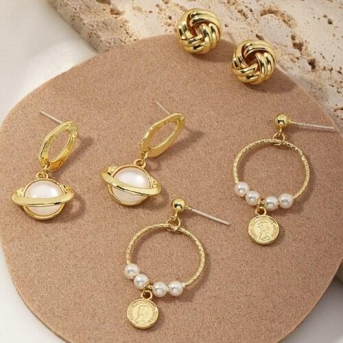 Trendy Gold Color Stud Earrings Aesthetic Planet Dangle Drop Earring for Women Korean Fashion Hanging Earrings Female Jewelry