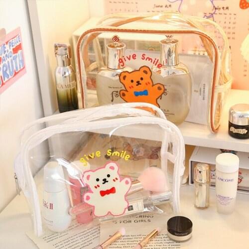 Cartoon Bear PVC Makeup Bag Waterproof Cute Clear Transparent Plastic PVC Travel Makeup Cosmetic Toiletry Zip Bag Pouch