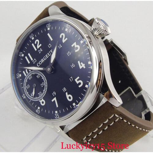 Hand Winding Mens Watch 44mm Polished Case 17 jewels Asian 6497 Movement Luminous Hand
