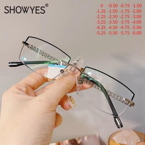 Business Style Blue Light Filter Myopia Glasses Men Rimless Computer Eyeglasses Customized Myopia Eyewear Diamond Cutting
