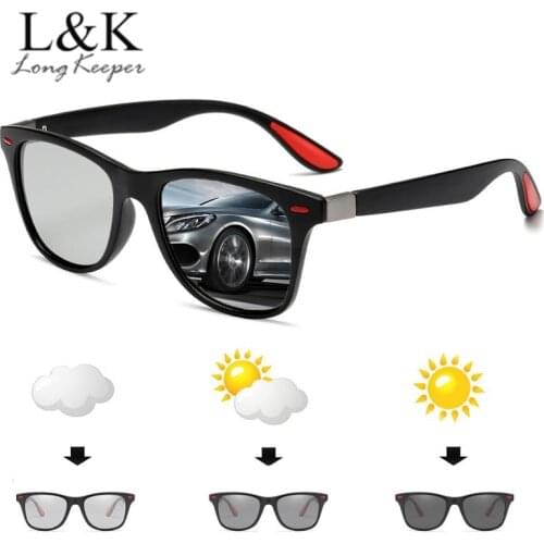 Classic Polarized Photochromic Sunglasses Men Rivet Driving Square Change Color Sun Glasses Male Discoloration Goggles UV400