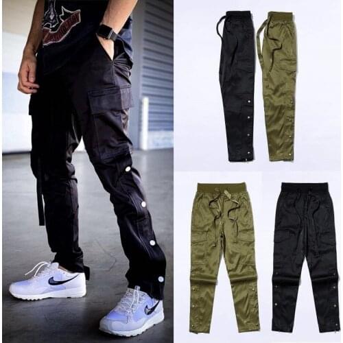 Mens Sweat Pants Urban Hip Hop Streetwear Men Joggers Buttons Split Velcro Ankle Zipper Trousers European American Kanye West
