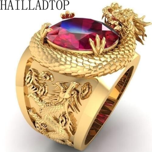 3D Carved Dragon Ring Crystal Men Wedding Rings Stereo Dragon Golden Ring Zirconia Shining Fingure Accessories Valentines Gift