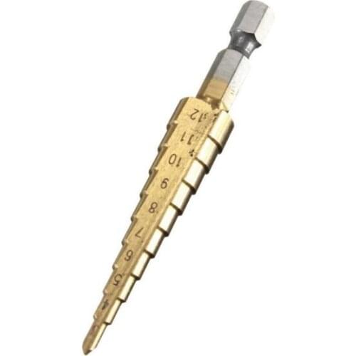 Fixmee HSS Titanium-Coated Step Drill Set 1/4"" hex shank 3-12mm cutting tool Reamer