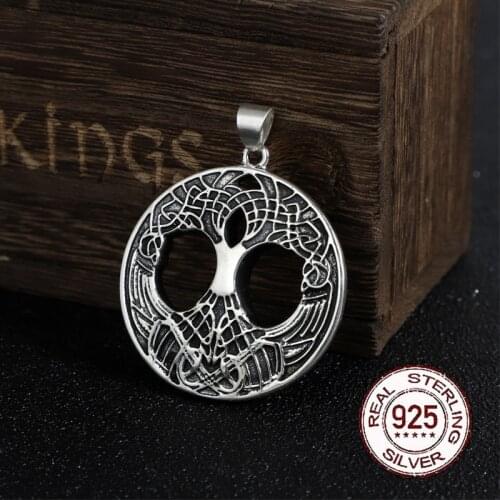 S925 sterling silver Norse Life of tree necklace with cow leather chain and keel chain and wood box as gift