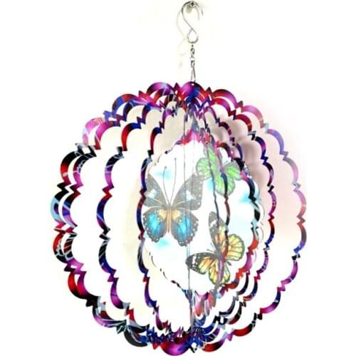 P15D Butterfly Wind Spinner 3D Metal Sculptures Kinetic Hanging Whirligig Windmill