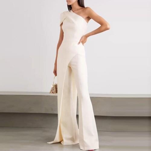 Sexy One-Shoulder Women Jumpsuit Elegant Skew Collar Backless Party Playsuit Overalls Fashion Office Lady Straight Pants Romper