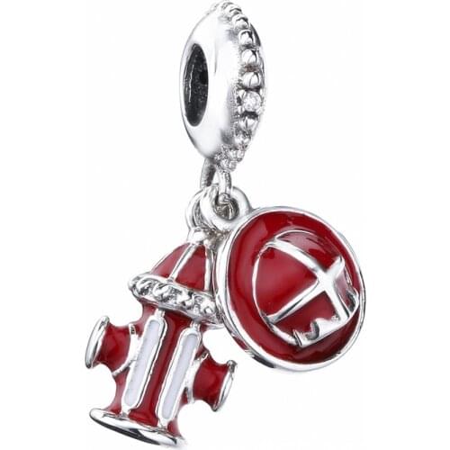 Red Enamel Fire Hydrant Pendant Fit Original Pandora Charms Bracelet Fire Shield Beads DIY Jewelry for Women Fireman Dangle Gift