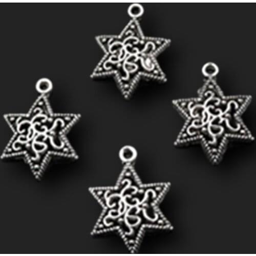 10pcs Silver Color Six-Pointed Star Pendants Retro Earrings Bracelet Metal Accessories DIY Charms Jewelry Crafts Making A591