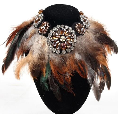 Luxury Design Charm Jewelry Exaggerate Black Feather Collar Necklace Crystal Pendant Statement Fashion Chokers Necklaces