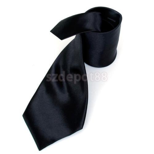 Solid Color Satin Neck Tie Necktie for Men - Black