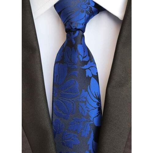 Unique Pattern 8cm Men Woven Ties Royal Blue Floral Paisley Necktie for Wedding
