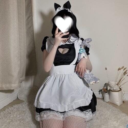 Japanese Lolita Cute Lolita Dress Black Maids Outfit Anime Cosplay Costume Apron Maid Uniform Kawaii Nightdress Outfit for Woman