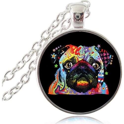 Wholesale Glass Dome Round Pendant Animals Jewelry Pug Necklaces Pendants Punk Dog Picture Necklace The Best Gift for Dog Lovers