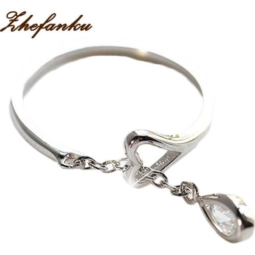 Woman New Fashion Silver Color Water Droplets Ring For Women Opening Adjustable Cute Heart-shaped Crystal Ring Girl Jewelry