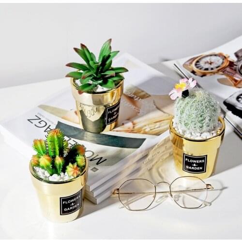 Gold Planter Pot With Artificial Succulent Decorative Table Bonsai Nordic Home Office Room Garden Hotel Decor Small Flower Pots