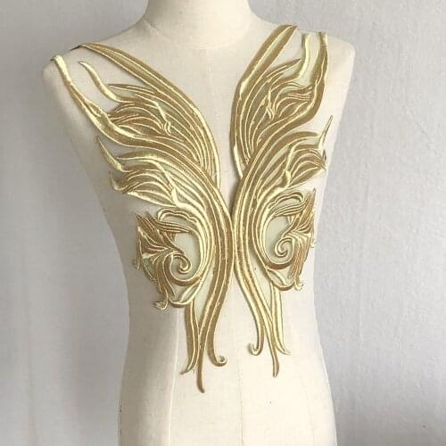 1 Pair Gold Lace Flower Lace Fabric Applique Decoration for Wedding Dress Costumes DIY Patch Accessories