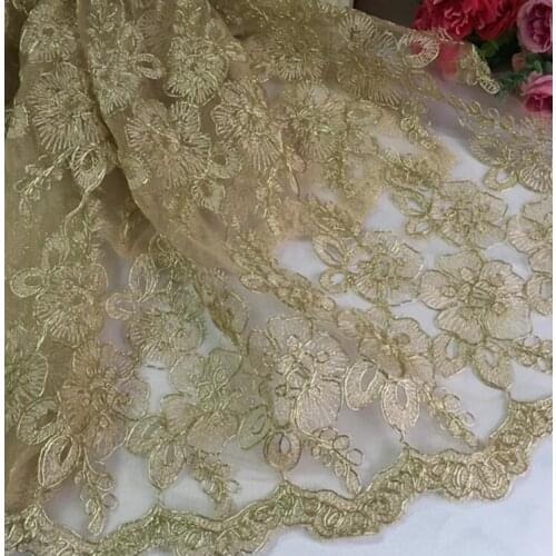 1 Yard 120cm Width High End Lace Fabric Material European Style Embroidered Gold Lace Mesh Gold Color for Wedding Dress
